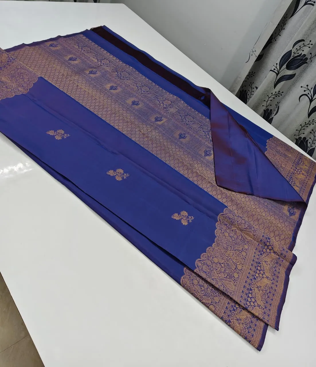 Banarasi Soft Lichi Silk Jacquard Woven Saree with Floral Butta Design